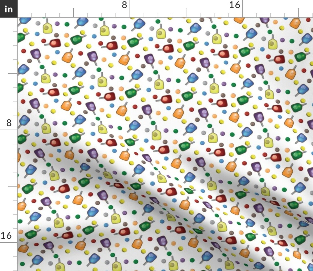 Pickleball Balls White Multi Color Ball Paddle Recreation Sport Custom Printed Fabric by Spoonflower Various Fabrics by the Yard or Fat Quarter